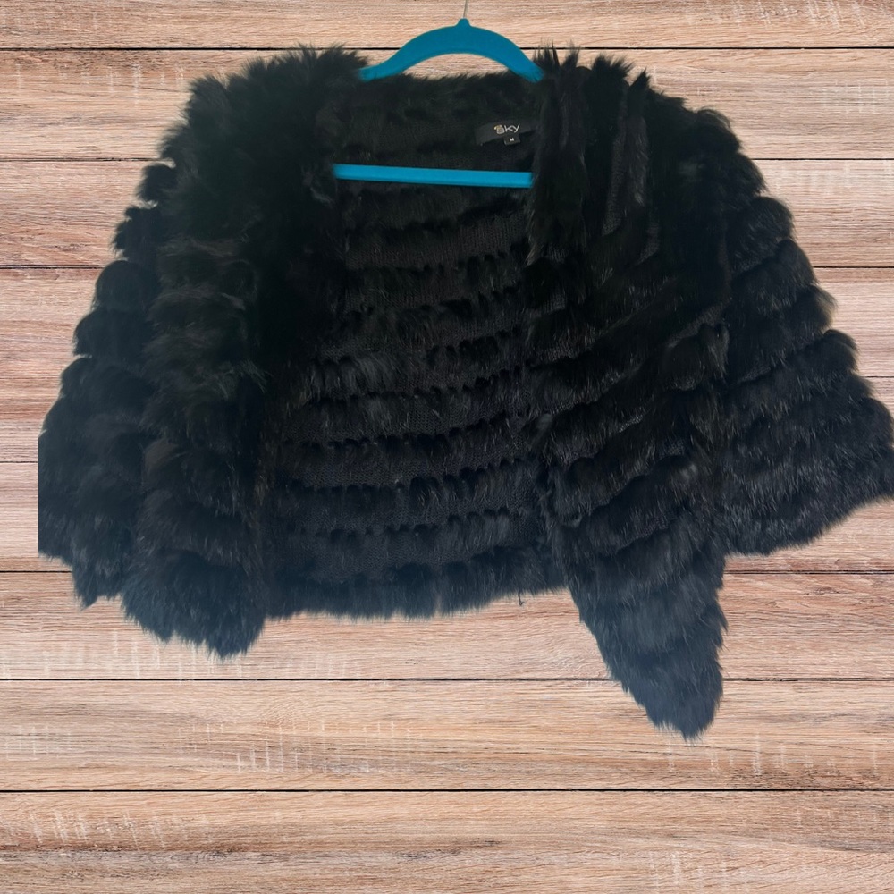 Sky Bolero rabbit fur black crop Size M